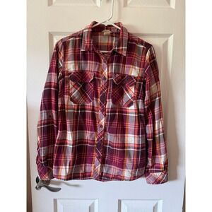 Duluth Trading Co Plaid Button-Down Shirt in Burgundy, White, Gray